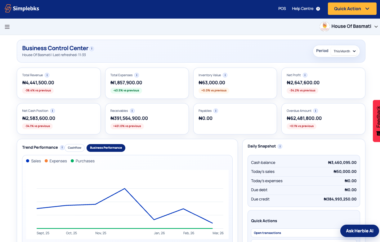 Simplebks desktop dashboard screenshot